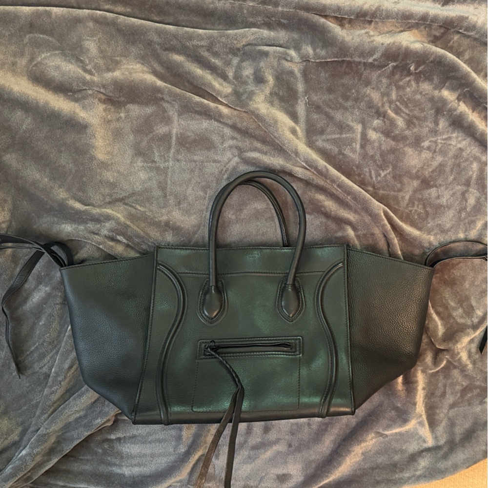 Celine Phantom luggage tote medium black drummed calfskin leather